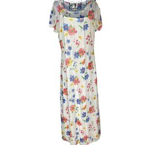 Newport News Women's‎ L Layered Floral Sheer Mesh Maxi Dress White Multicolor
